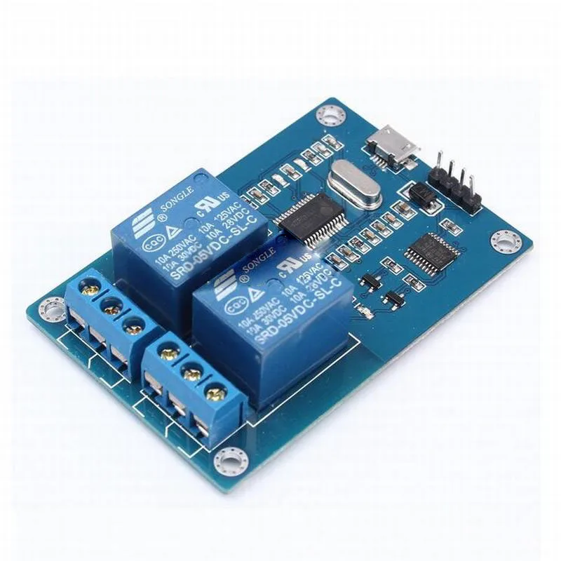 micro usb relay controller module board DC 5v 2 channel with indicator PC Upper Computer ICSE014A Software Control usb interface