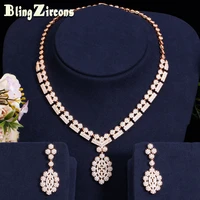 beaqueen noble indian gold color full cubic zirconia stone wedding bridal earrings necklace women turkish jewelry sets js079