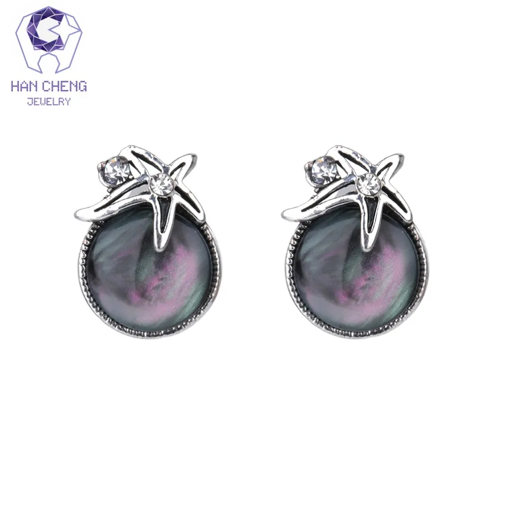 HanCheng Новые Модные Винтажные серьги-клипсы Стразы с круглым опалом морскими