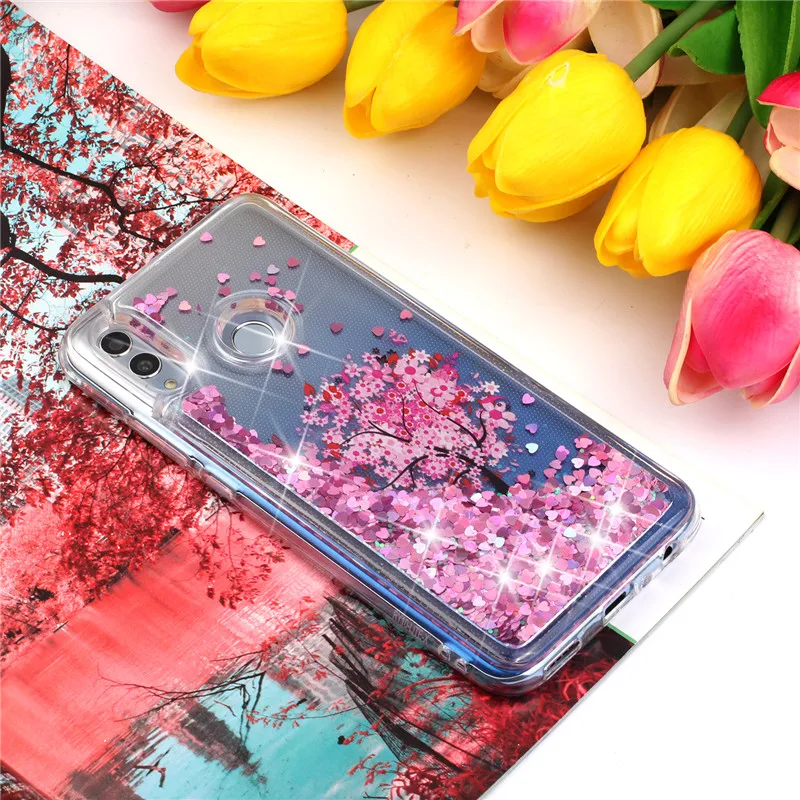 Для huawei Honor 8X 8C зыбучие пески Чехол Мягкий силиконовый чехол милое дерево милый розовый чехол для Honor 8X 8C Модный Блестящий кожаный чехол