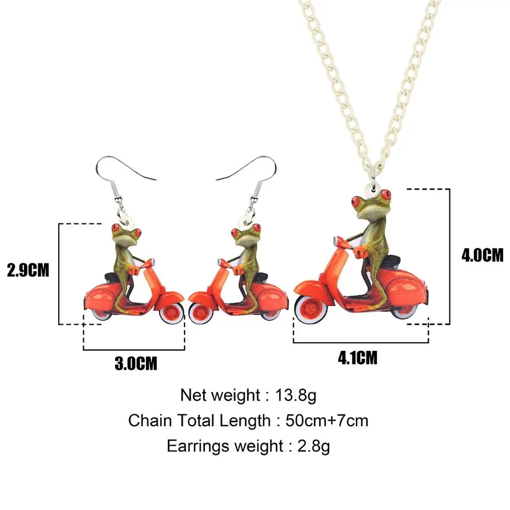 WEVENI Acrylic Jewelry Sets Orange Motorcycle Frog Necklace Earrings Drop Funny Animal Pendant For Women Girls Lovers Gift | Украшения и
