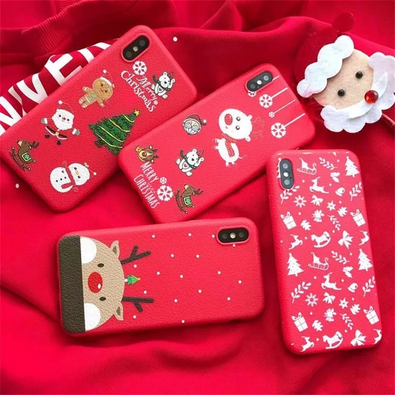 LISHE Phone Case For iPhone 6 6s 7 8 Plus X New Year Red Santa Claus Merry Christmas Elk Tree Cute Back Cover Cases Gifts | Мобильные