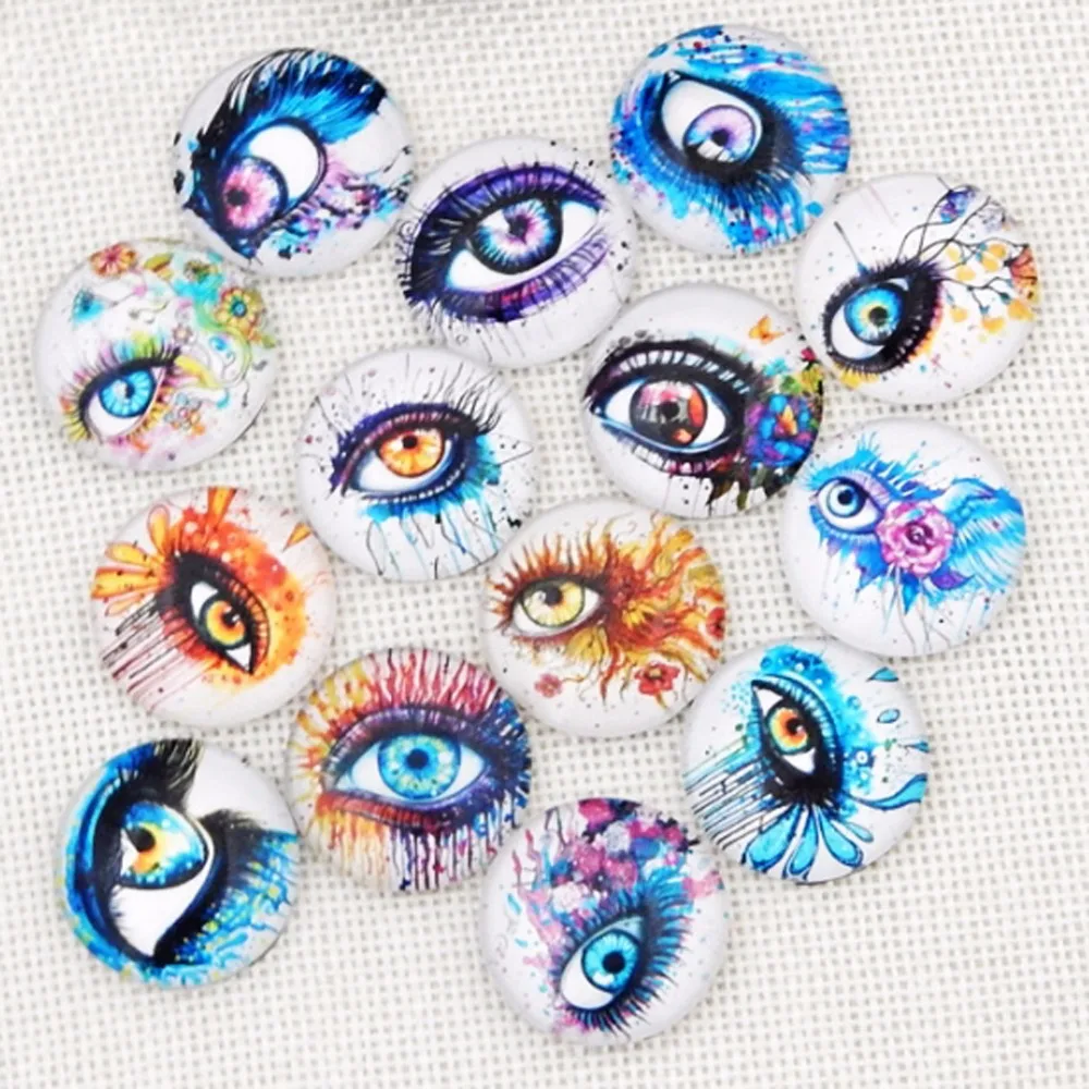 

(100pcs/lot) assorted round glass Cabochons mixed beautiful eyes picture