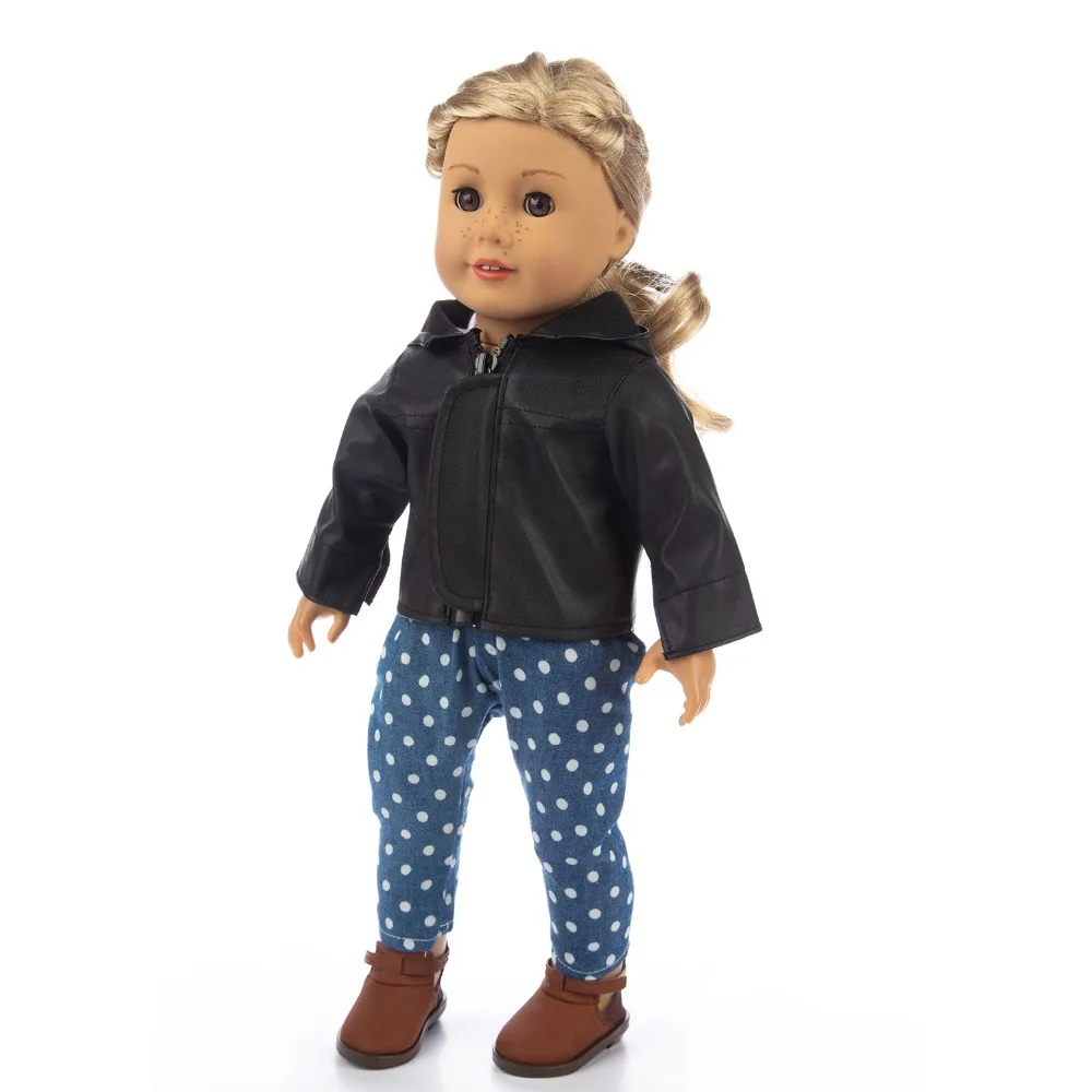 3Pcs=Leather Jacket+Vest+Pants Clothes for American girl 18inch doll clothes children best gift | Игрушки и хобби