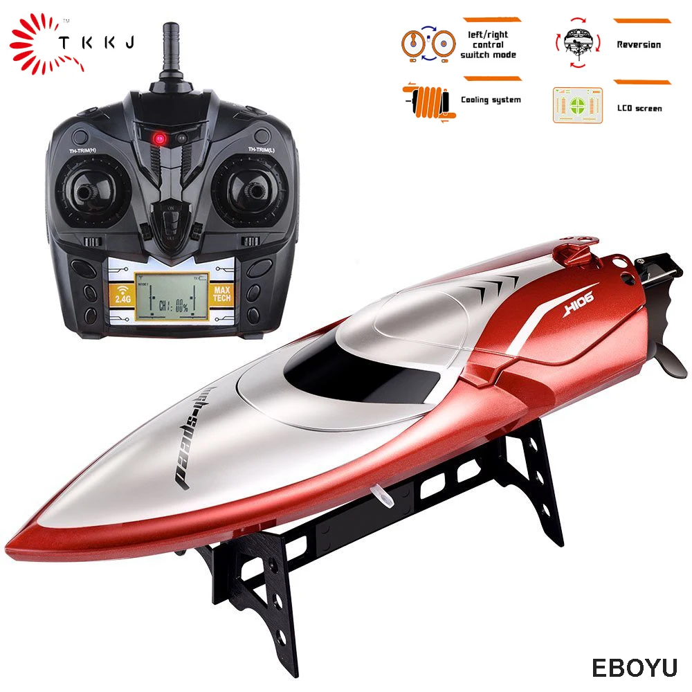 TKKJ H106 RC лодка 2,4 г 4CH высокое Скорость Радиоуправляемый гоночный катер 28 км/ч с переключатель режимов Self-Righting для детей RTR