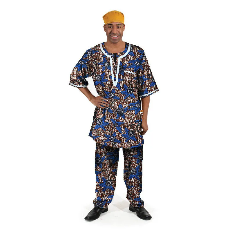 

African Traditional Dresses Time-limited New Men Dashiki 2019 African Men's T-shirt + Cotton Trousers Cerecloth Printed Suit