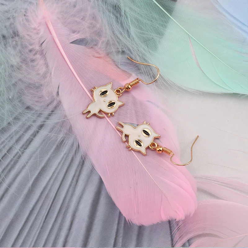 DIY серьги с котом для женщин, милые серьги с животными аниме для девочек, трендовые Коты, кавайные Мультяшные черно-белые серьги с Киской, ювелирное изделие, подарок