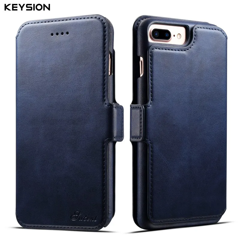 Navy Blue KEYSION роскошный флип-кейс для iPhone 8, 8 Plus съемный кошелек чехол Магнитный 2 в 1 PU кожаные с отделениями для карт чехол для iPhone7 7 Plus - Цвет: Navy Blue