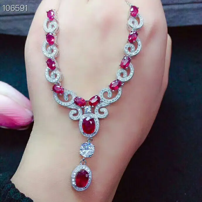 

Женское ожерелье с рубинами [MeiBaPJ], ожерелье из чистого серебра 925 пробы с красным камнем и сертификатом, ювелирные украшения