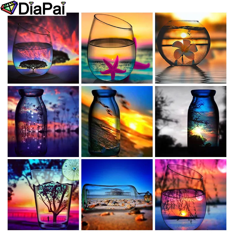 

DIAPAI Diamond Painting 5D DIY Full Square/Round Drill "Color cup dusk landscape" 3D Embroidery Cross Stitch 5D Decor Gift