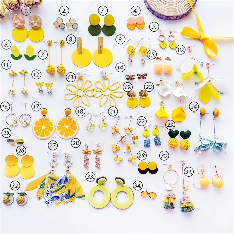 2019 корейская мода геометрический желтый круглый цветок лимон жемчуг кисточкой