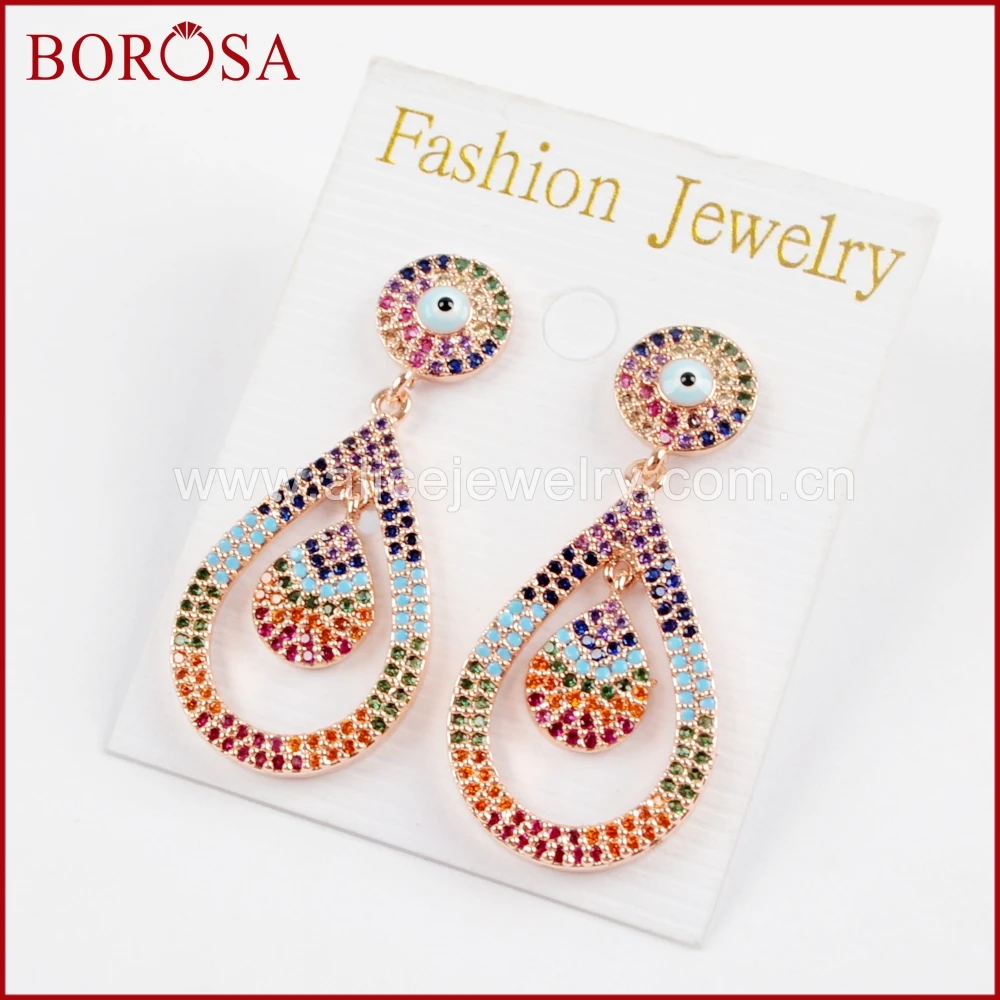 

BOROSA Jewelry 3/5Pairs Micro Pave CZ Drop Earrings Mixed Color for Women, New Drusy Crystal Dangle Earrings Jewelry WX911