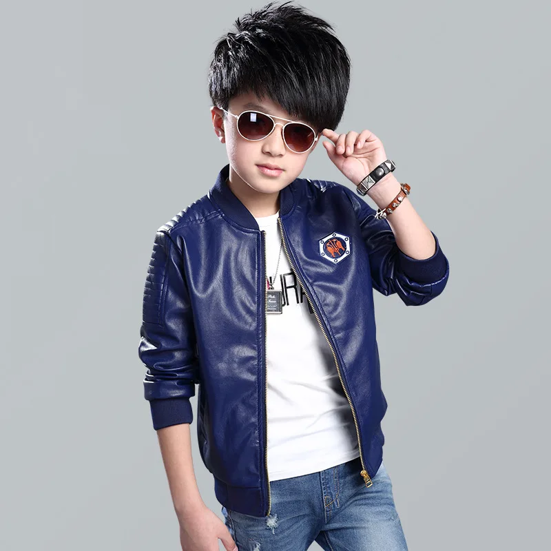 

British Style Spring Leather Boys Jacket And Coat Waterproof Kinderkleding Meisjes O Neck Black Kids Blazers Jackets TZ52