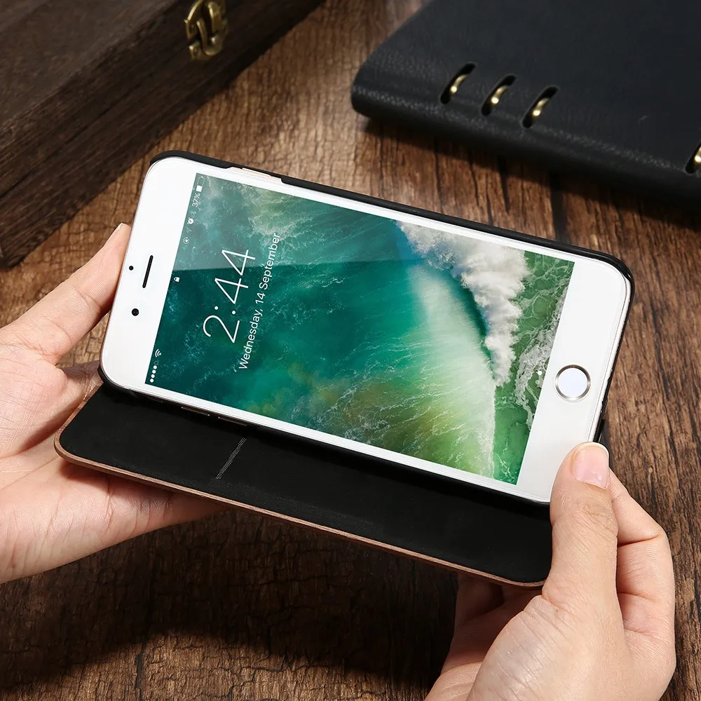 Kisscase Флип кошелек для iPhone 6 6S 7 8 Plus Cover Ретро натуральный корпус из натурального