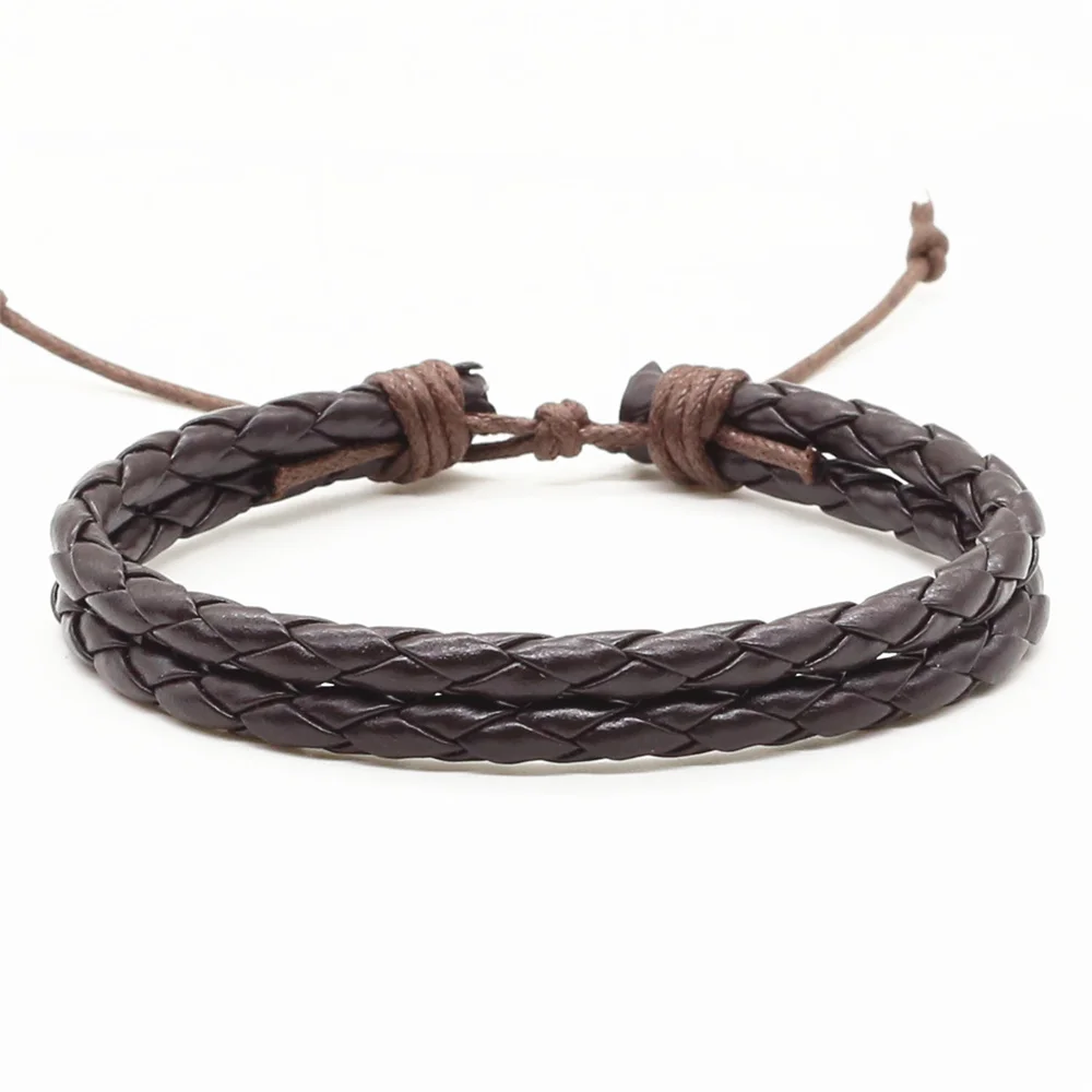 New Arrival Fashion Trendy Handmade 2 Laps Wrap Black Brown Men PU Leather Bracelet For Women Jewelry Accessory Hot Sale | Украшения и