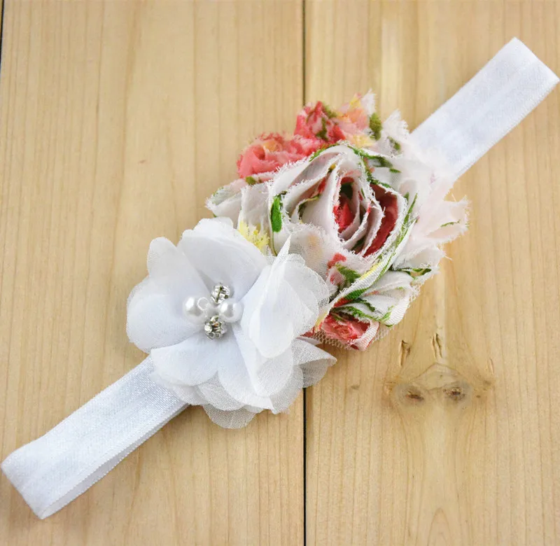 

30 PCS/LOT chiffon flower with Crystal pearl headbands U Pick Colors