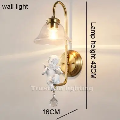 1 headed wall light Европейский медный светодиодный светильник-люстра в виде ангела для детей, подвесной светильник из смолы с кристаллами из латуни для фойе, гостиной - Цвет абажура: 1 headed wall light