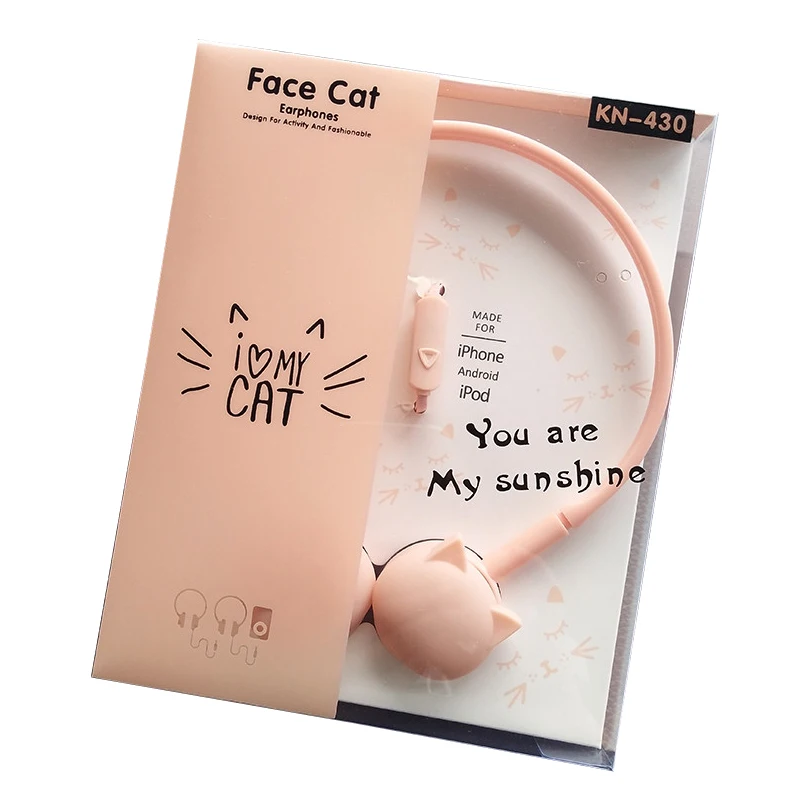 

Cute Face Cat Earphones Muisc Stereo Headphone With Microphone Children Daughter Earpieces Headset With Retail Package