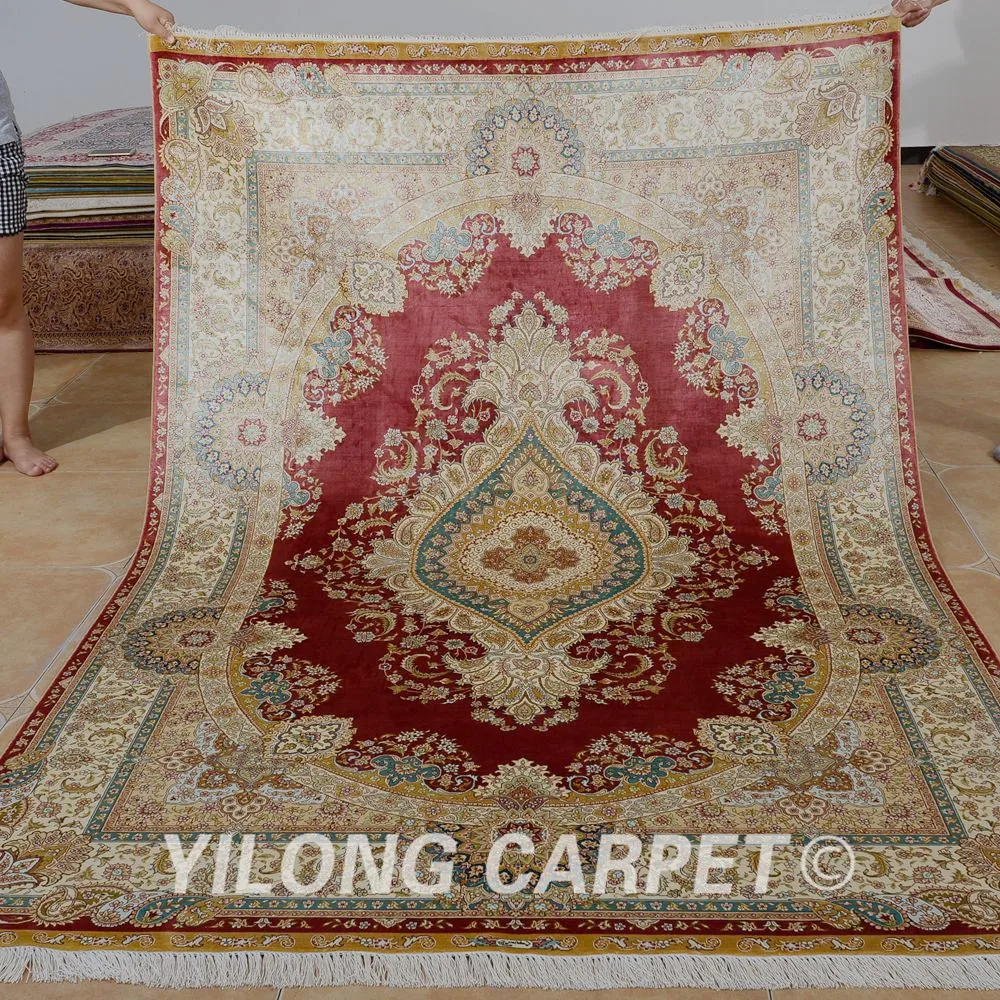 Yilong 5 'x 8' Турецкая ковровая дорожка ручной работы красные шелковые нательные