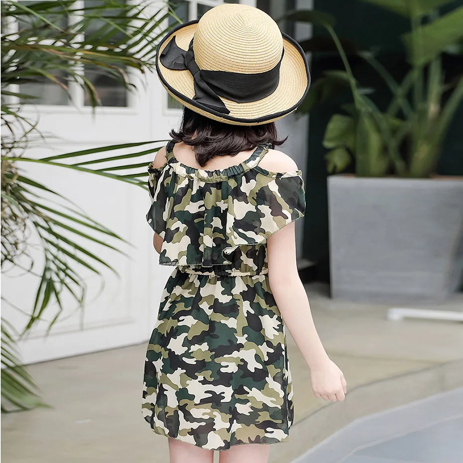 Камуфляжные платья для девочек вечерние с открытыми плечами одежда