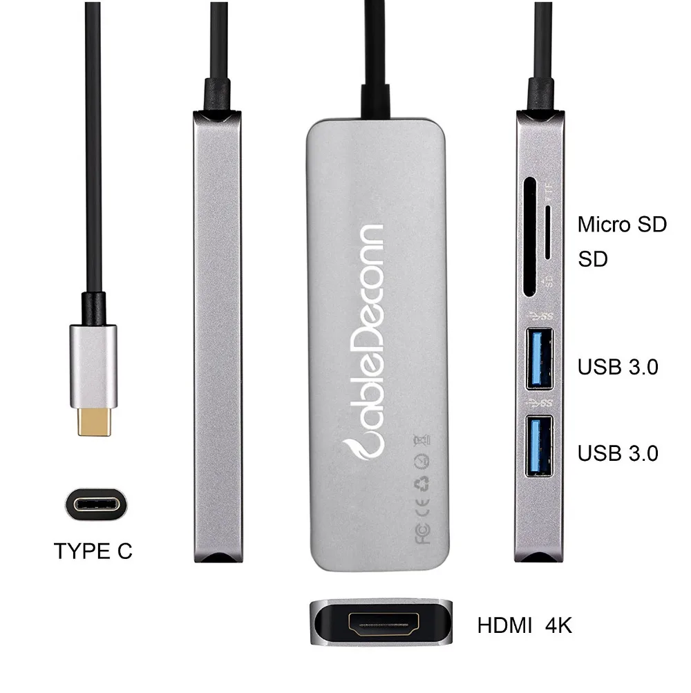 Thunderbolt 3 док-станция Usb-c к HDMI/USB3.0* 2/SD/TF Многофункциональный концентратор для Mac Book Pro или других устройств type-C