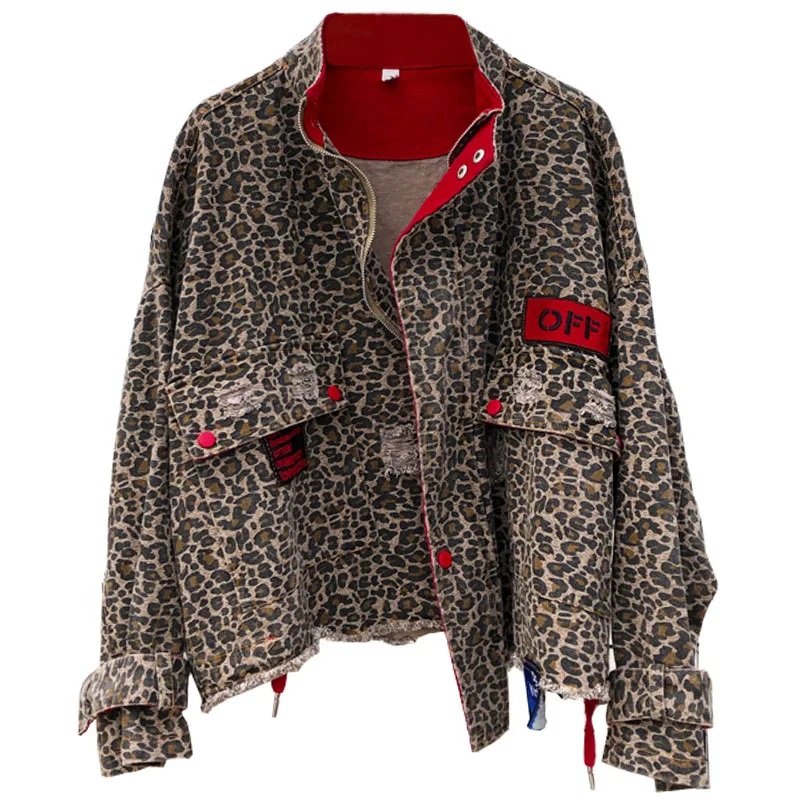 2019 Весенняя новая леопардовая джинсовая куртка женская модная ВИНТАЖНАЯ