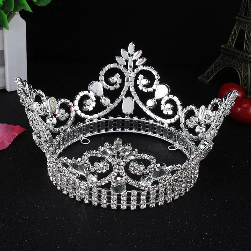 

European Style Vintage Baroque Large Crown Diadem Crystal Bridal Hair Jewelry Wedding Tiaras Headband Princess Party Hairbands