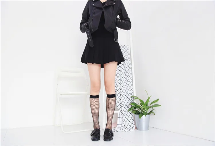 Женские сетчатые чулки с сеткой летние ажурные черного цвета геометрическим