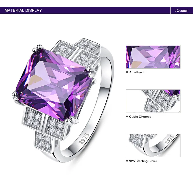 JQUEEN Подлинная 925 ювелирные изделия 9.8Ct кольцо с натуральным аметистом для серебра Кольца из стерлингового серебра 925 женское кольцо ювелирные украшения для женщин