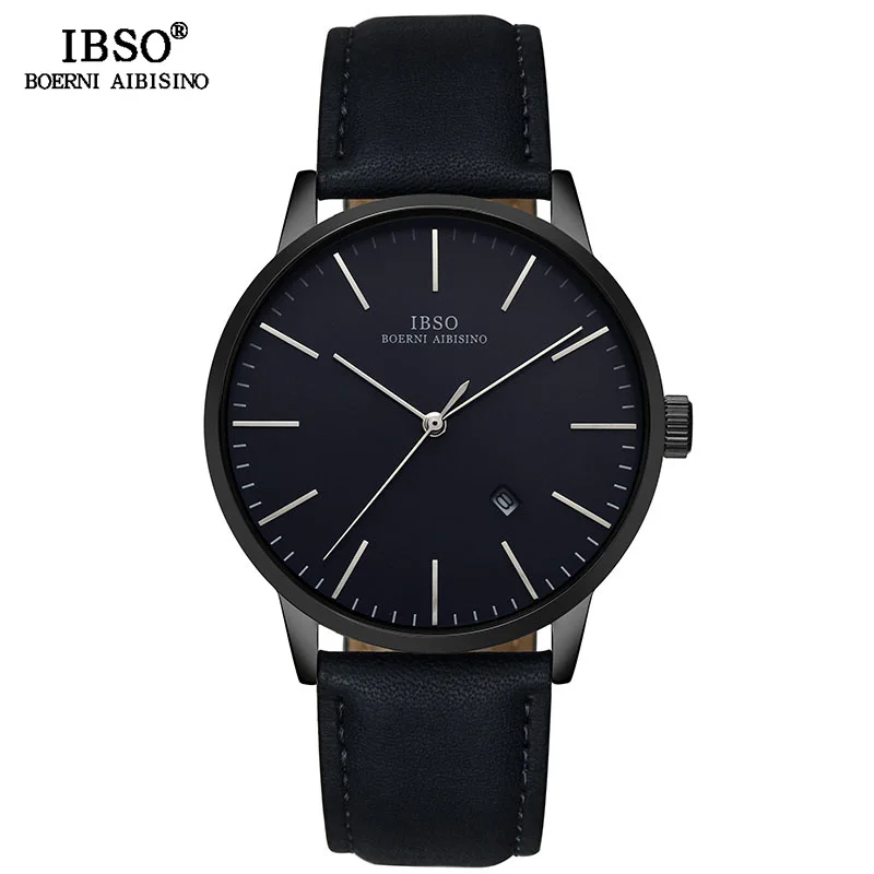 IBSO брендовые простые кварцевые часы для мужчин Reloj Hombre Модные мужские наручные часы с кожаным ремешком Роскошные мужские часы Relogio Masculino - Цвет: Синий
