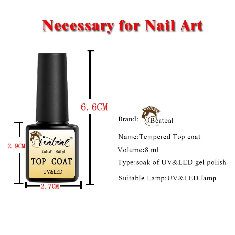 Beateal Tempered Enhance TOP Coat Base No Wipe Soak Off Long Lasting Gel Polish UV Nail Lacquer 8ml | Красота и здоровье