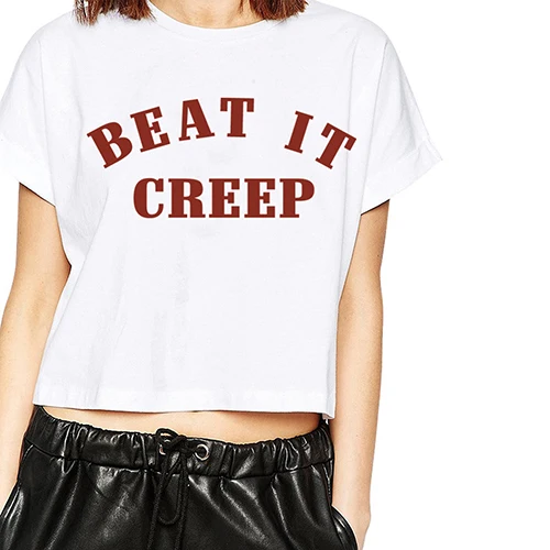 Для женщин летние Мода Beat It ползучести Письмо печати короткий рукав футболка Crop