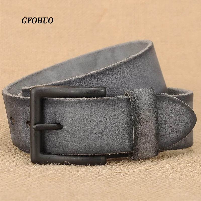 Мужской ремень из натуральной кожи черный с пряжкой в стиле ретро роскошный