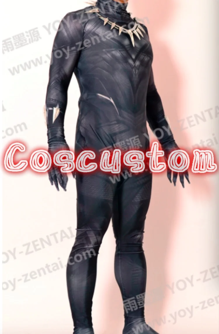Coscustom высокое качество супер герой Черная пантера Костюм с ожерельем Черная пантера спандекс костюм Взрослый Косплей Костюм