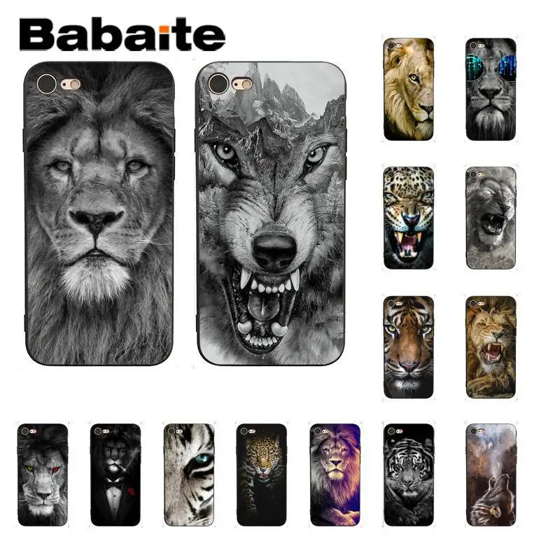 Babaite лев тигр Волк Шаблон Coque Оболочка Чехол для телефона для iPhone X XS MAX 6 6s 7 7plus 8 8Plus 5 5S SE XR 11 11pro 11promax