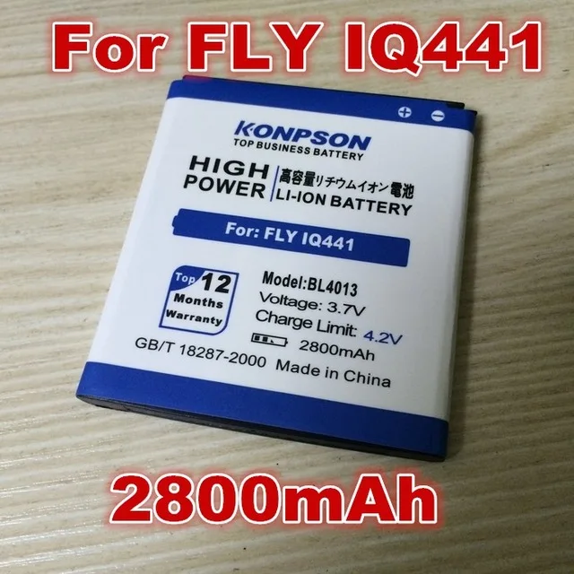 BL4013 2800 мАч для FLY IQ441 аккумулятор мобильный телефон бесплатная доставка + онлайн