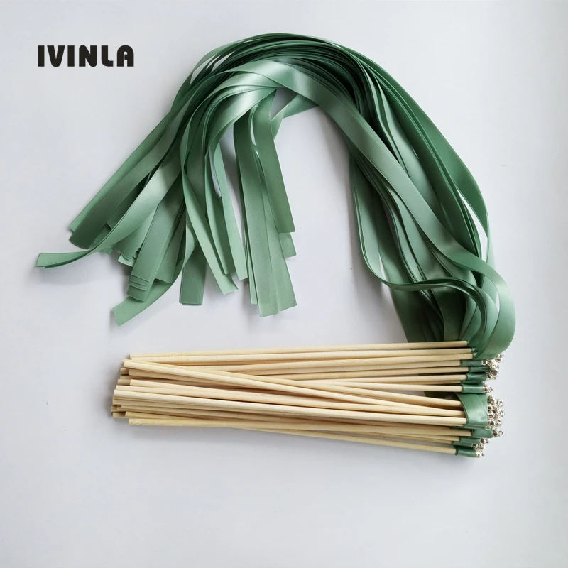 

50pcs/lot Jude Green wedding ribbon wands with sliver bell for wedding party