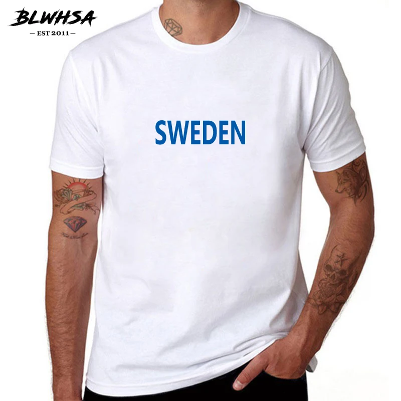 

BLWHSA SWEDEN T Shirts Men Funny Summer Classic Short Sleeve 100% Cotton T-shirt SWEDEN Cheer Tshirts