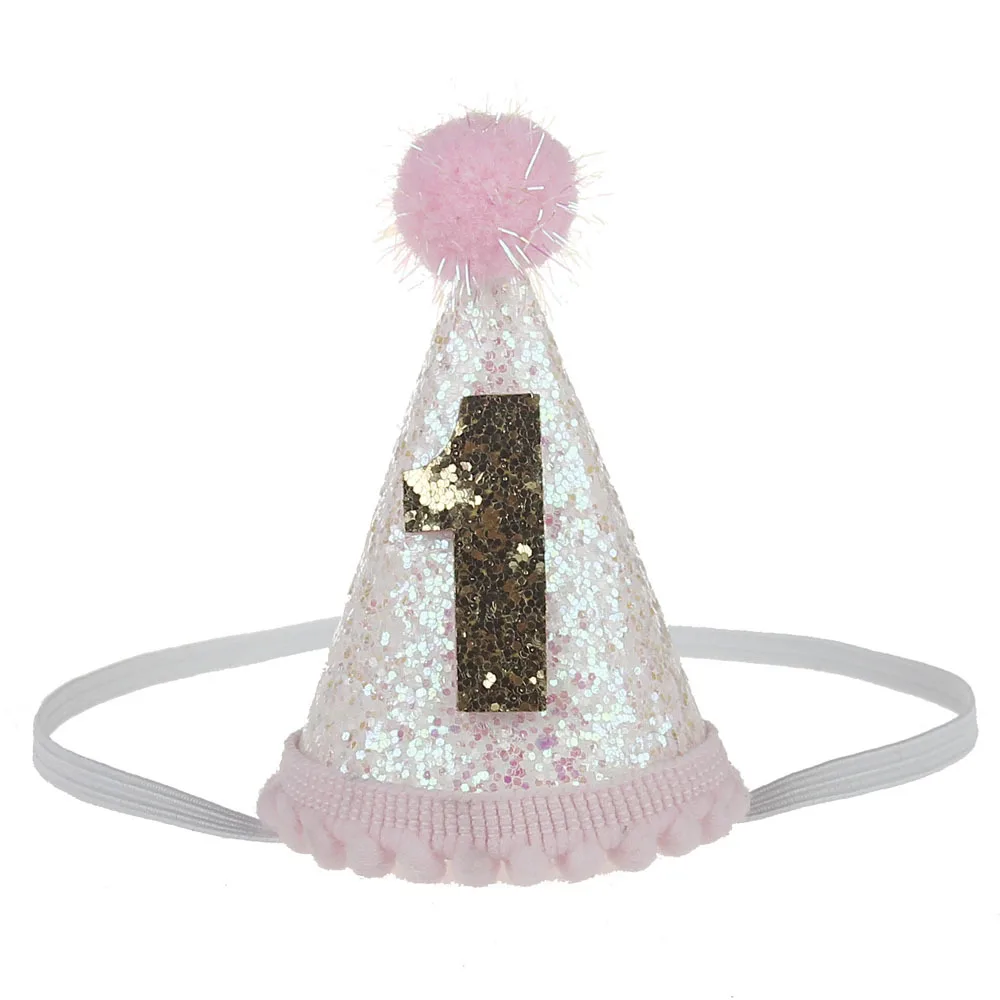 White 1 1 шт. Baby Shower украшения торта шапки милые блестящие 1/2/3 для мальчиков и девочек, на день рождения головные уборы реквизит для фото вечеринок детские шапки с помпонами - Цвет: White 1