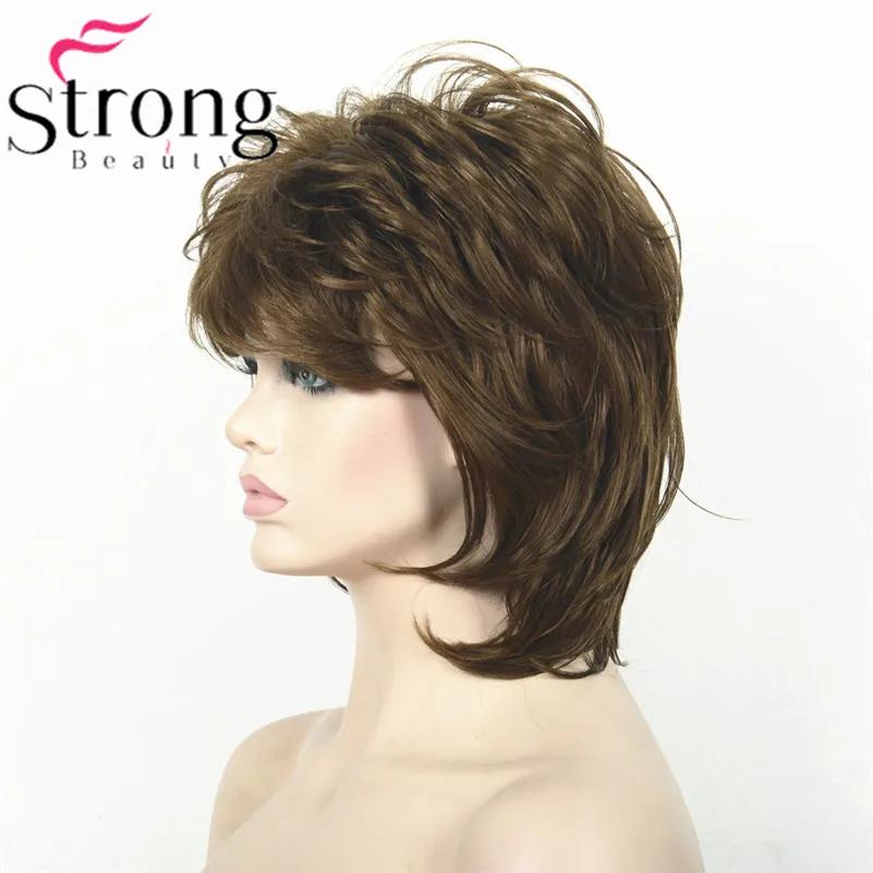 StrongBeauty короткий пушистый слоистый светильник коричневый высокий светильник ed Классический колпачок полный синтетический парик женские волосы парики
