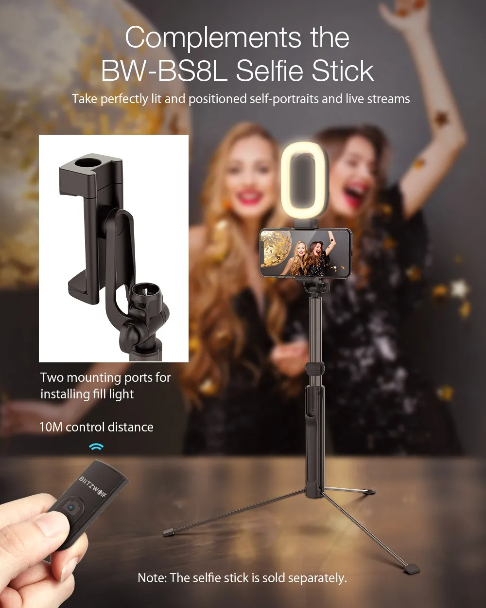 BlitzWolf BW-BS8LAC светодиодный наполняющий светильник с 6 регулируемыми уровнями яркости ручной карданный батарейный блок sticadsd BW-BS8L селфи-палка