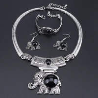 oeoeos trendy jewelry set elephant pendant retro silver color necklace earrings bracelet set for women wedding party
