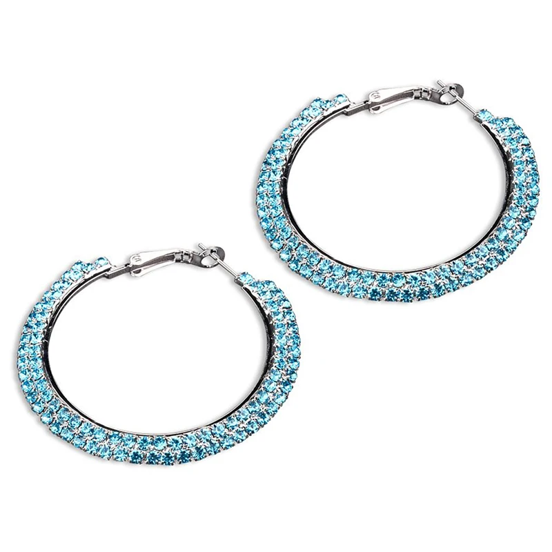 Sky Blue Модные хрустальные стразы, роскошные большие круглые серьги с двумя рядами кристаллов, женские серьги - Окраска металла: Sky Blue