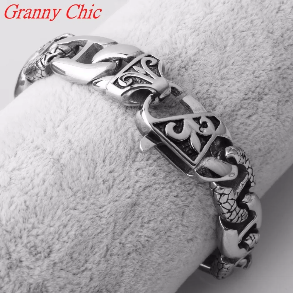 Grande Chic модный 14 мм Серебряный цвет 316L нержавеющая сталь Снаряженная кубинская звено браслет Мужская цепочка для мальчиков модные ювелирные изделия оптом