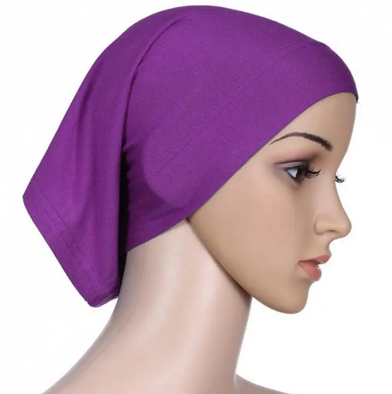 Purple DJGRSTER растягивающийся хиджаб подшарф шапка Шаль Мусульманский Islim шарф внутренняя повязка для головы хиджаб полиэфирное волокно 15 цветов - Цвет: Purple
