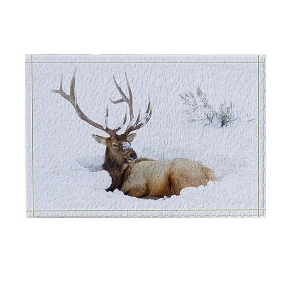 Рождественский подарок для ванной занавески Bull Elk в зимний пейзаж коврики
