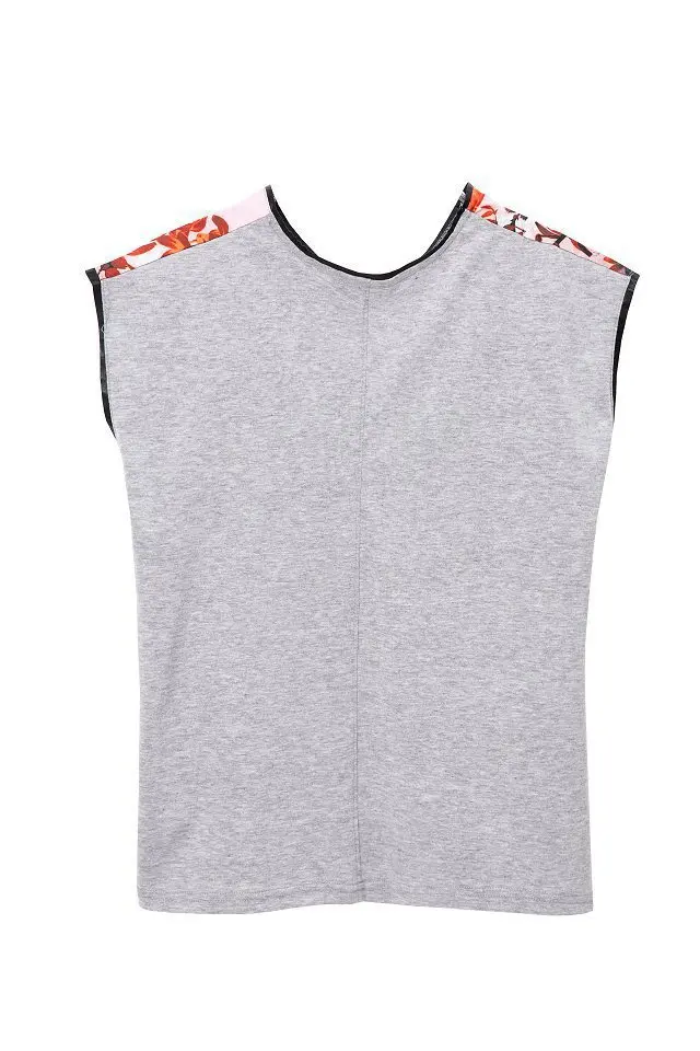 Wholesale 2014 new spring and summer flower vine European stand leather trim stitching compassionate letters printed T-shirt | Женская