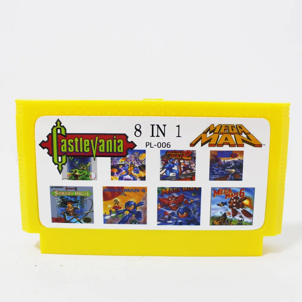 10 шт./лот супер игра 8 в 1 игровая карта с Mega man 1/2/3/4/5/6 + Castlevania 1/2 бит игры Бесплатная