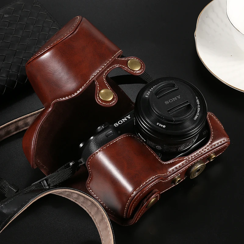 Черный/коричневый/кофе Высокое качество PU кожаный чехол для камеры Sony A6000 A6300 A6500