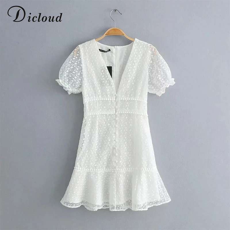 DICLOUD Элегантное белое кружевное облегающее бандажное платье Лето 2019 года Женщины
